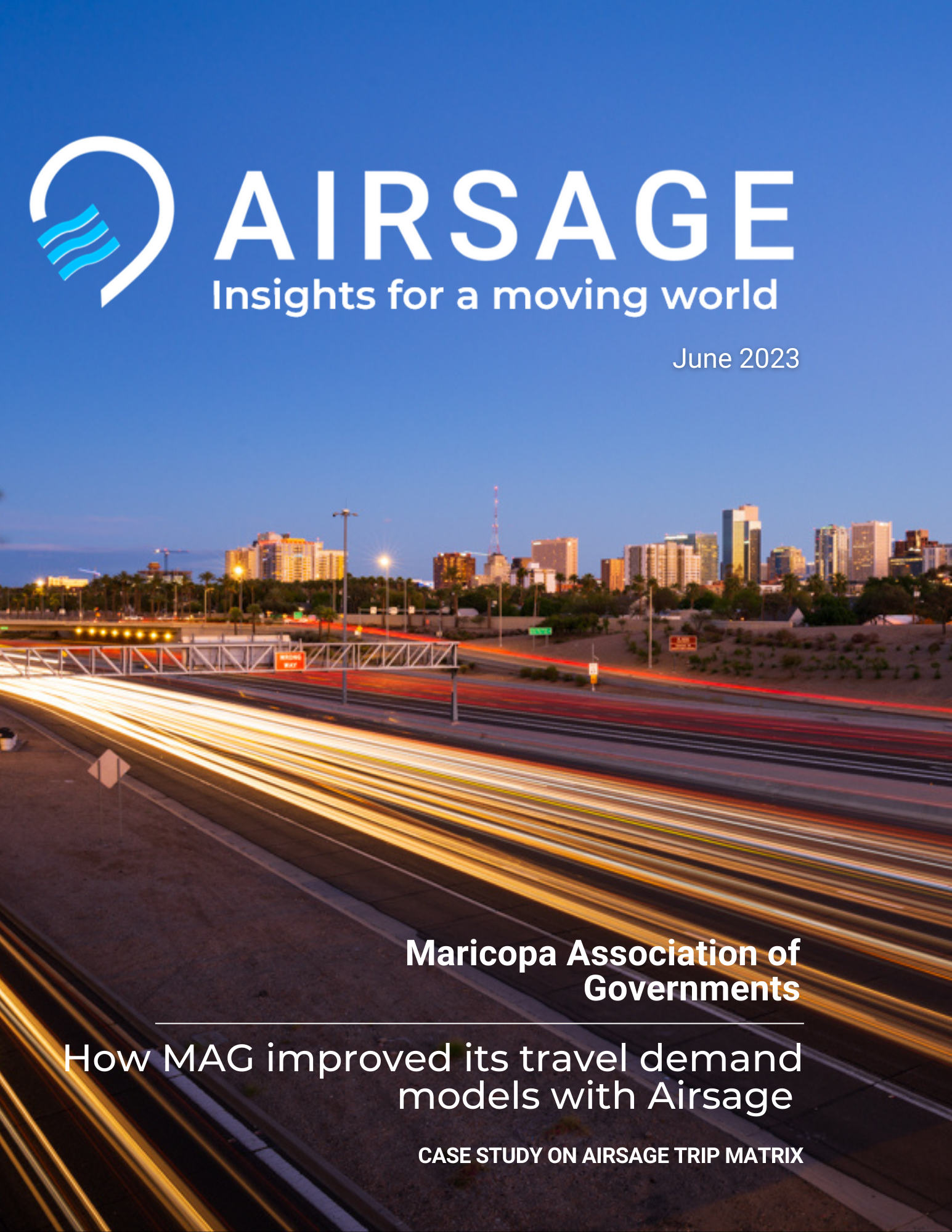 cover page for case study with title and image of phoenix highway at dusk