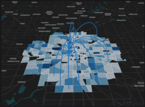 Visualization of O-D Trip Matrix of bikeable trips in center of Indianapolist